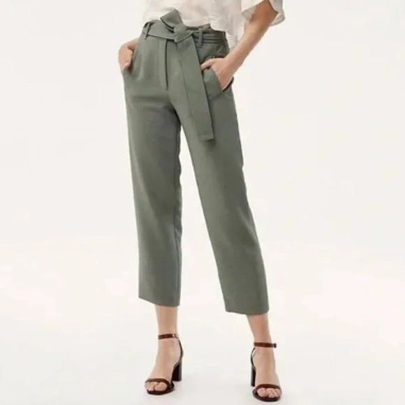 Aritzia Wilfred Tie-Front Jallade Cropped High Waisted  Pant Green Size 0 - Picture 1 of 6